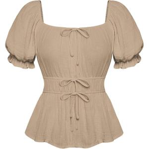 image:imageScarlet Darkness Women Renaissance Shirt Puff Sleeve Square Neck Peasant Pirate BlouseKhaki