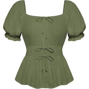 image:imageScarlet Darkness Women Renaissance Shirt Puff Sleeve Square Neck Peasant Pirate BlouseOlive Green
