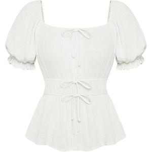 image:imageScarlet Darkness Women Renaissance Shirt Puff Sleeve Square Neck Peasant Pirate BlouseWhite