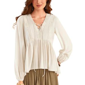 image:imageScarlet Darkness Womens Peasant Tops Fall V Neck Long Sleeve Casual Loose Babydoll Tops