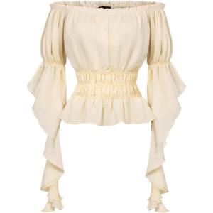 image:imageScarlet Darkness Womens Renaissance Shirt Ruffle Sleeve Off The Shoulder Peplum Blouse Peasant Dressy TopApricot