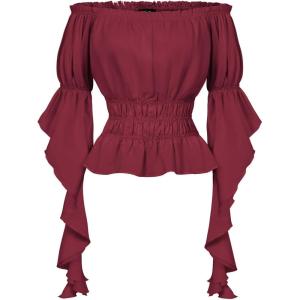 image:imageScarlet Darkness Womens Renaissance Shirt Ruffle Sleeve Off The Shoulder Peplum Blouse Peasant Dressy TopRed