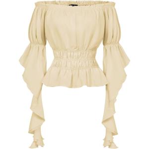 image:imageScarlet Darkness Womens Renaissance Shirt Ruffle Sleeve Off The Shoulder Peplum Blouse Peasant Dressy TopYellow
