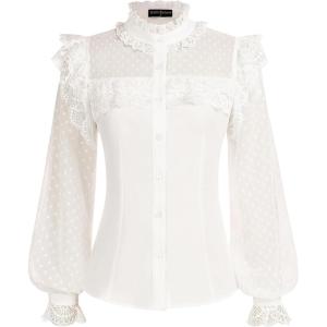 image:imageScarlet Darkness Womens Victorian Lace Tops Polka Dot Button Down Long Sleeve ShirtWhite