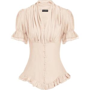 image:imageScarlet Darkness Womens Work Tops Elegant Renaissance Pirate Shirt Short Sleeve Victorian Peasant BlousesFlesh Color