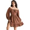 image:imageScarlet Darkness Reansiaacne Corset Dress for Women Long Sleeve Off the Shoulder Mini DressBrown