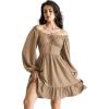 image:imageScarlet Darkness Reansiaacne Corset Dress for Women Long Sleeve Off the Shoulder Mini DressKhaki