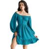 image:imageScarlet Darkness Reansiaacne Corset Dress for Women Long Sleeve Off the Shoulder Mini DressPeacock Blue