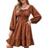 image:imageScarlet Darkness Reansiaacne Corset Dress for Women Long Sleeve Off the Shoulder Mini DressRedbrown