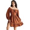 image:imageScarlet Darkness Reansiaacne Corset Dress for Women Long Sleeve Off the Shoulder Mini DressRedbrown