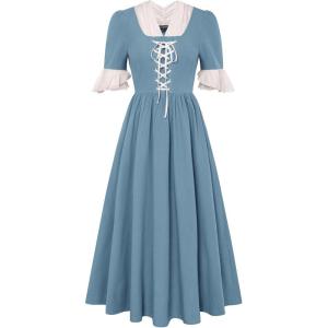 image:imageScarlet Darkness Colonial Dress  Womens Pioneer Prairie Dress with PocketsLight Blue