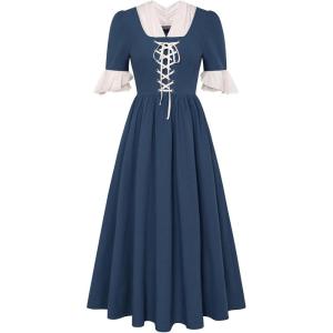 image:imageScarlet Darkness Colonial Dress  Womens Pioneer Prairie Dress with PocketsNavy Blue