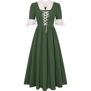 image:imageScarlet Darkness Colonial Dress  Womens Pioneer Prairie Dress with PocketsOlive Green