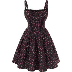 image:imageScarlet Darkness Floral Corset Dress Summer Mini Dresses for Women Teens 2026 Graduation Sundress with PocketBlack Floral