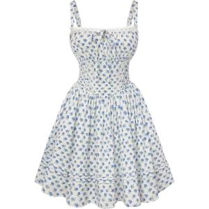 image:imageScarlet Darkness Floral Corset Dress Summer Mini Dresses for Women Teens 2026 Graduation Sundress with PocketBlue and White Floral