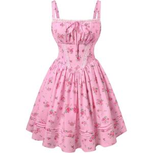 image:imageScarlet Darkness Floral Corset Dress Summer Mini Dresses for Women Teens 2026 Graduation Sundress with PocketPink