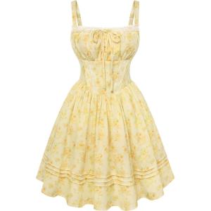image:imageScarlet Darkness Floral Corset Dress Summer Mini Dresses for Women Teens 2026 Graduation Sundress with PocketYellow