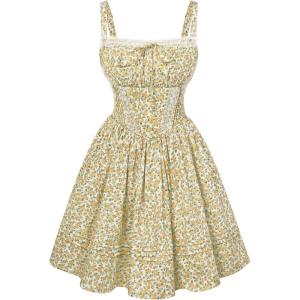 image:imageScarlet Darkness Floral Corset Dress Summer Mini Dresses for Women Teens 2026 Graduation Sundress with PocketYellow Floral