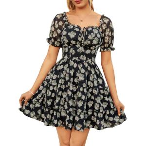 image:imageScarlet Darkness Floral Corset Mini Dress Women Teen Summer Off Shoulder Dress Graduation Cute Sundress with PocketsBlack Beige Floral