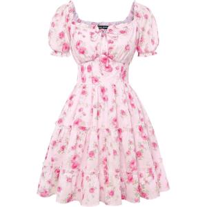 image:imageScarlet Darkness Floral Corset Mini Dress Women Teen Summer Off Shoulder Dress Graduation Cute Sundress with PocketsPink