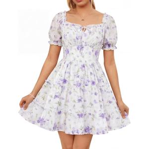 image:imageScarlet Darkness Floral Corset Mini Dress Women Teen Summer Off Shoulder Dress Graduation Cute Sundress with PocketsWhite Purple Floral