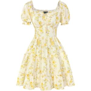 image:imageScarlet Darkness Floral Corset Mini Dress Women Teen Summer Off Shoulder Dress Graduation Cute Sundress with PocketsYellow Floral