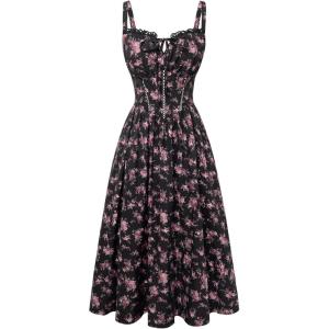 image:imageScarlet Darkness Women 2026 Floral Corset Dress Summer Milkmaid Sundress Wedding Guest Dresses with PocketsBlack Pink Floral