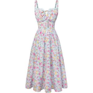 image:imageScarlet Darkness Women 2026 Floral Corset Dress Summer Milkmaid Sundress Wedding Guest Dresses with PocketsBlue Pink Floral