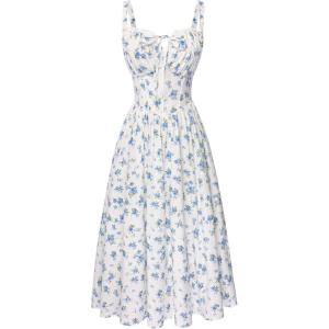 image:imageScarlet Darkness Women 2026 Floral Corset Dress Summer Milkmaid Sundress Wedding Guest Dresses with PocketsBlue Rose