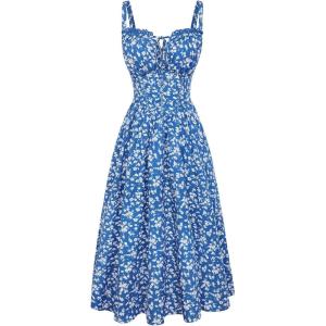 image:imageScarlet Darkness Women 2026 Floral Corset Dress Summer Milkmaid Sundress Wedding Guest Dresses with PocketsLake Blue Floral