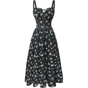 image:imageScarlet Darkness Women 2026 Floral Corset Dress Summer Milkmaid Sundress Wedding Guest Dresses with PocketsMidnight Daisies