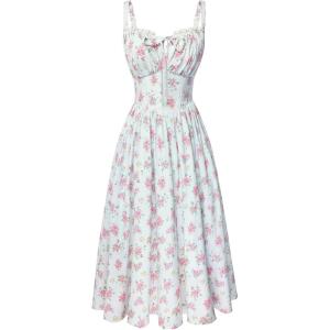 image:imageScarlet Darkness Women 2026 Floral Corset Dress Summer Milkmaid Sundress Wedding Guest Dresses with PocketsMint Pink Rose