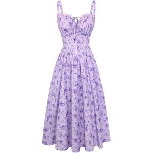 image:imageScarlet Darkness Women 2026 Floral Corset Dress Summer Milkmaid Sundress Wedding Guest Dresses with PocketsPurple Floral