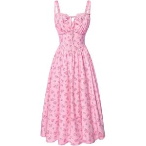 image:imageScarlet Darkness Women 2026 Floral Corset Dress Summer Milkmaid Sundress Wedding Guest Dresses with PocketsSweetheart Rose