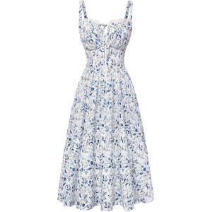 image:imageScarlet Darkness Women 2026 Floral Corset Dress Summer Milkmaid Sundress Wedding Guest Dresses with PocketsWhite Blue Floral