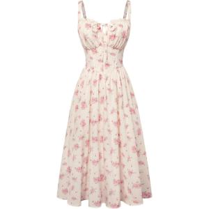 image:imageScarlet Darkness Women 2026 Floral Corset Dress Summer Milkmaid Sundress Wedding Guest Dresses with PocketsWhite Pink Floral
