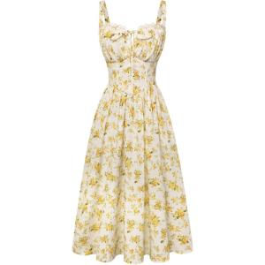 image:imageScarlet Darkness Women 2026 Floral Corset Dress Summer Milkmaid Sundress Wedding Guest Dresses with PocketsYellow Floral