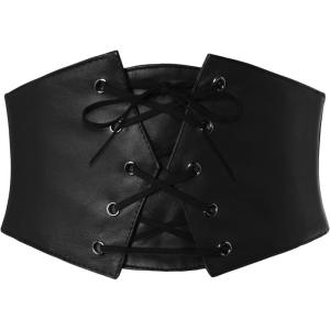 image:imageGRACE KARIN Womens Elastic Wide Waist Belt Renaissance Pirate Corset Cinch Belt Cosplay Costume with Press ButtonBlack Leather