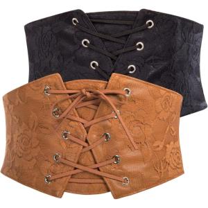 image:imageGRACE KARIN Womens Elastic Wide Waist Belt Renaissance Pirate Corset Cinch Belt Cosplay Costume with Press ButtonBlack and Brown