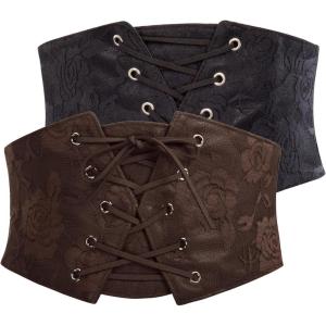 image:imageGRACE KARIN Womens Elastic Wide Waist Belt Renaissance Pirate Corset Cinch Belt Cosplay Costume with Press ButtonBlack and Dark Coffee