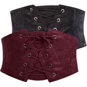 image:imageGRACE KARIN Womens Elastic Wide Waist Belt Renaissance Pirate Corset Cinch Belt Cosplay Costume with Press ButtonBlack and Wine Red