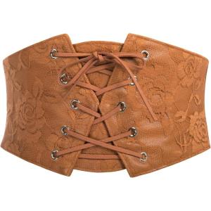 image:imageGRACE KARIN Womens Elastic Wide Waist Belt Renaissance Pirate Corset Cinch Belt Cosplay Costume with Press ButtonBrown