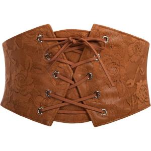 image:imageGRACE KARIN Womens Elastic Wide Waist Belt Renaissance Pirate Corset Cinch Belt Cosplay Costume with Press ButtonCoffee