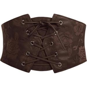 image:imageGRACE KARIN Womens Elastic Wide Waist Belt Renaissance Pirate Corset Cinch Belt Cosplay Costume with Press ButtonDark Coffee