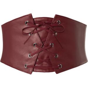 image:imageGRACE KARIN Womens Elastic Wide Waist Belt Renaissance Pirate Corset Cinch Belt Cosplay Costume with Press ButtonRed Leather