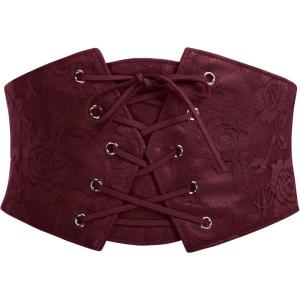 image:imageGRACE KARIN Womens Elastic Wide Waist Belt Renaissance Pirate Corset Cinch Belt Cosplay Costume with Press ButtonWine Red
