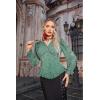 image:imageSCARLET DARKNESS Womens Victorian Shirt Green Dressy Blouse Lace Top Long Sleeve Elegant Shirt LaceGreen 2XL