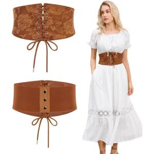 image:imageScarlet Darkness Renaissance Belt for Women Wide Waist Belt Elastic Stretch Cinch Belts Brown XL