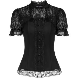 image:imageScarlet Darkness Victorian Tops Short Lace Sleeve Shirts Stand Collar Blouse