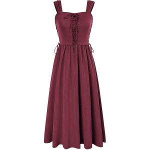 image:imageScarlet Darkness Women Midi Summer Dresses 2023 Cottagecore Sweetheart Neckline Dresses Wine L